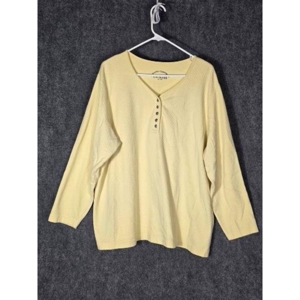 LA BLUES Long Sleeve Henley Tunic Top Womens 22 24W Yellow Textured Cotton Blend